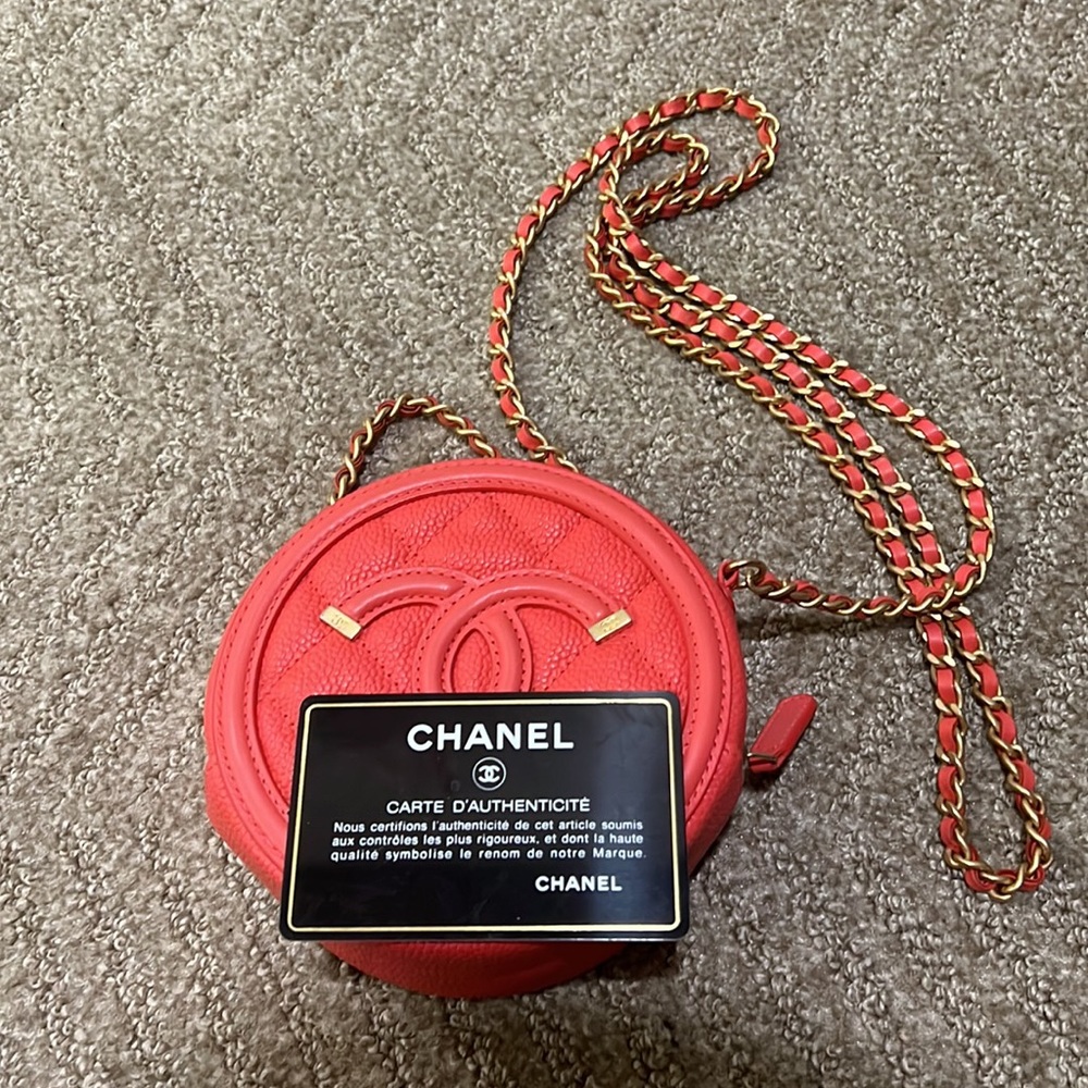 Chanel Caviar Quilted Round Filigree Crossbody Red